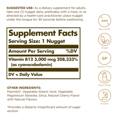 Solgar Megasorb Vitamin B12 5000 mcg – 30 Nuggets | Vegan, Non-GMO