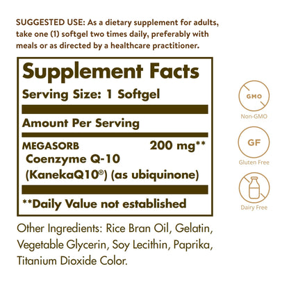 Solgar Megasorb CoQ-10 200 mg – 60 Softgels | Heart & Brain Support