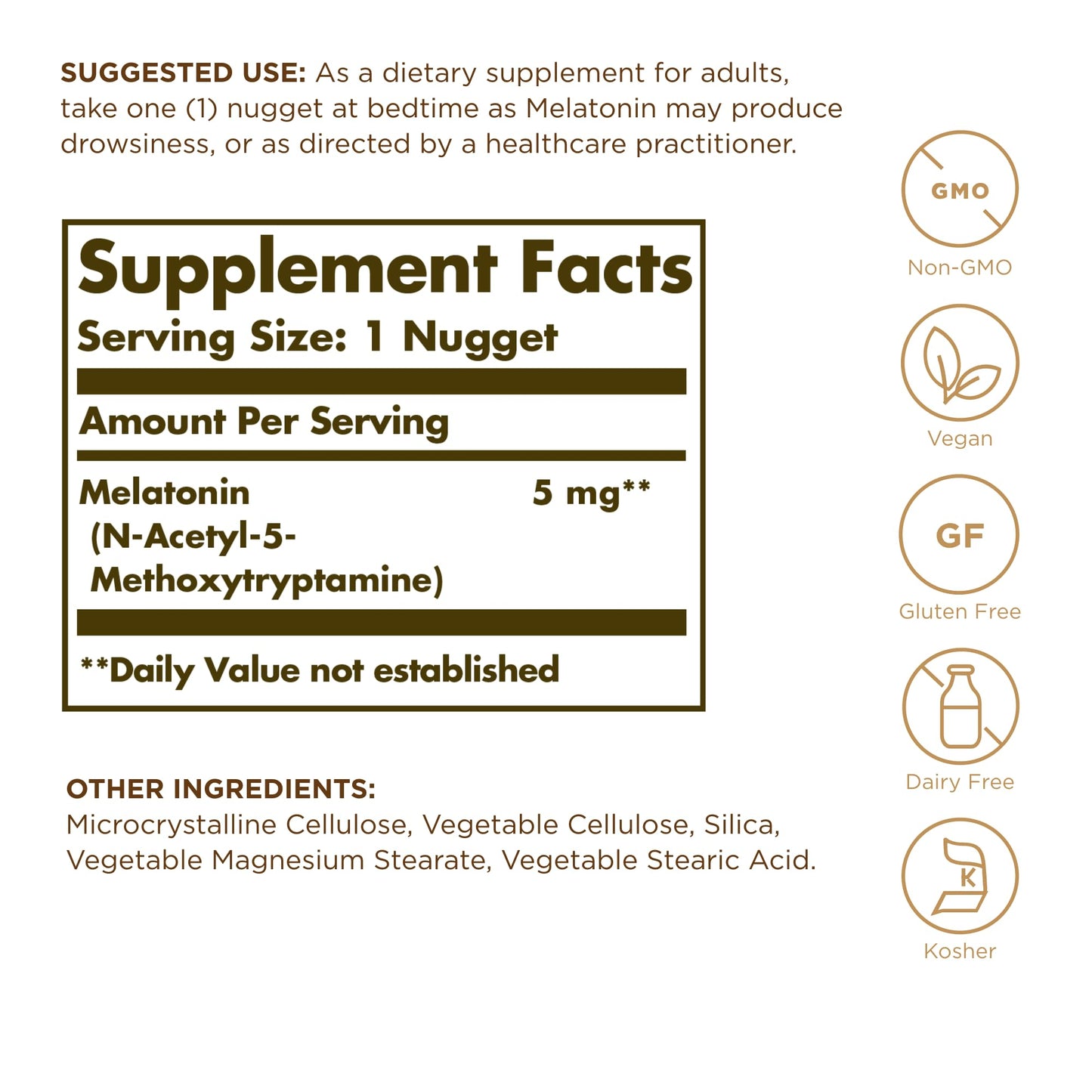 Solgar Melatonin 5 mg - 60 Nuggets | Relaxation & Rest | Vegan, Gluten Free, Kosher