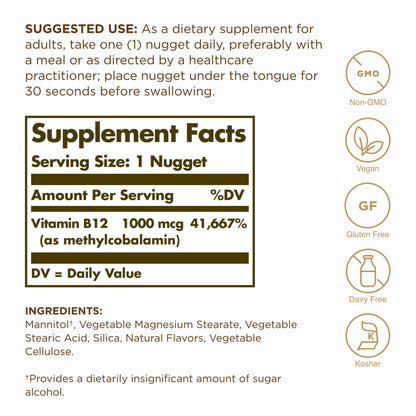 Solgar Methylcobalamin Vitamin B12 1000 mcg - 60 Nuggets Pack of 2 | Energy Metabolism | Vegan, Non-GMO