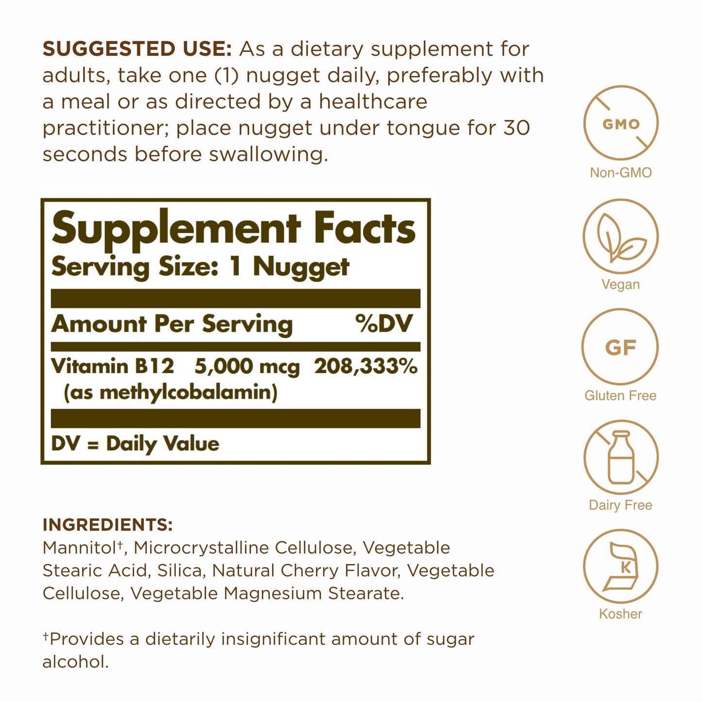 Solgar Methylcobalamin 5000 mcg - 30 Nuggets, Cherry Flavor | Vegan, Non-GMO