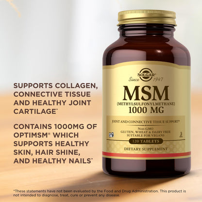 Solgar MSM 1000 mg - 120 Tablets | Joints & Connective Tissue Support | Non-GMO, Vegan, Gluten Free, Dairy Free, Kosher