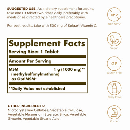 Solgar MSM 1000 mg – 240 Servings (2 x 120 Tablets) – Joint Support, Vegan, Non-GMO