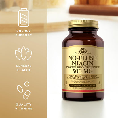 Solgar No-Flush Niacin 500 mg - 100 Veg Capsules | Energy Metabolism