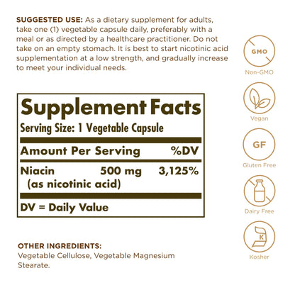 Solgar Niacin (Vitamin B3) 500 mg – 100 Vegetarian Capsules | Energy Metabolism