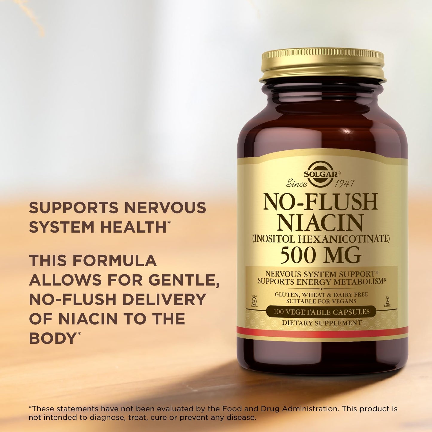 Solgar No-Flush Niacin 500 mg - 100 Veg Capsules | Energy Metabolism
