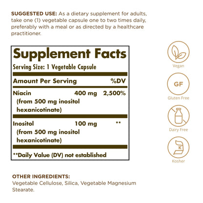 Solgar No-Flush Niacin 500 mg - 100 Veg Capsules | Energy Metabolism