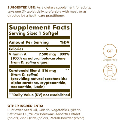 Solgar Oceanic Beta-Carotene 25,000 IU - 90 Softgels | 100% Natural Pro-Vitamin A, Gluten Free & Dairy Free
