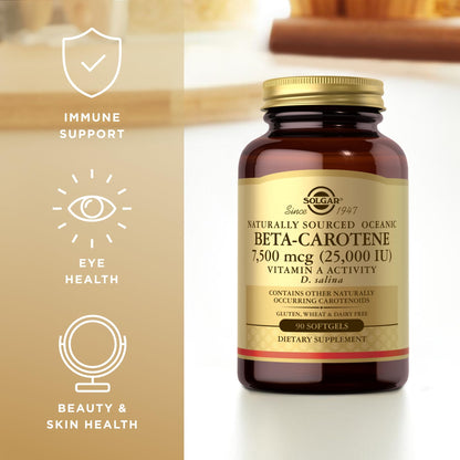 Solgar Oceanic Beta-Carotene 25,000 IU - 90 Softgels | 100% Natural Pro-Vitamin A, Gluten Free & Dairy Free