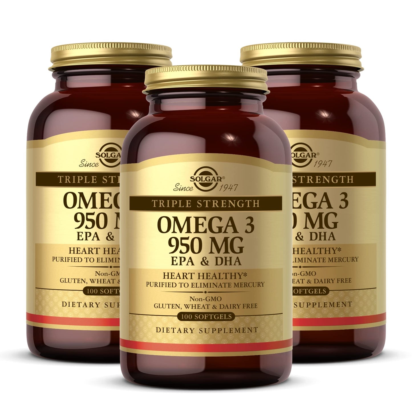 Solgar Triple Strength Omega 3 950 mg – 300 Total Servings | 100 Softgels x3 | Non-GMO, Gluten Free, Dairy Free