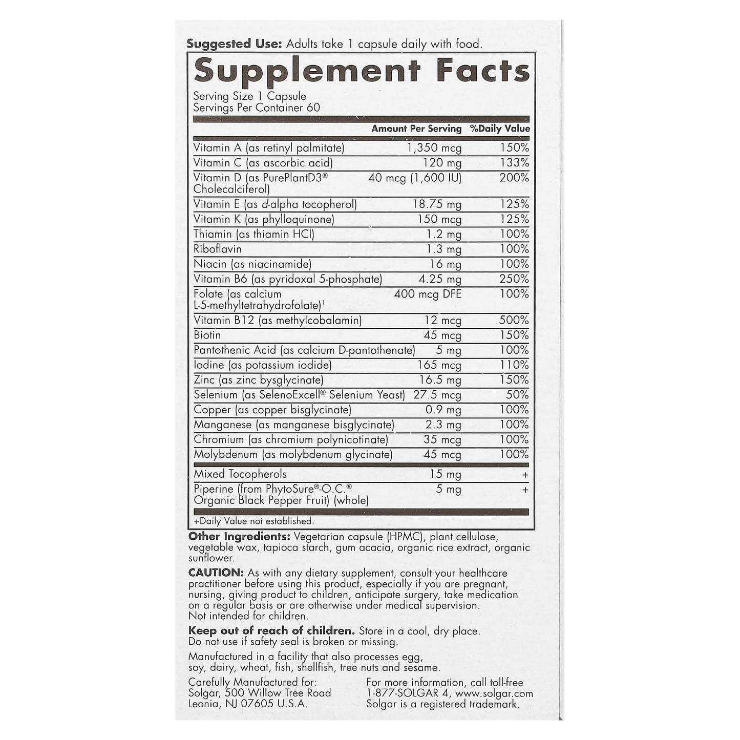 Solgar One Daily Men's Multivitamin – Highly Absorbable, 60 Servings
