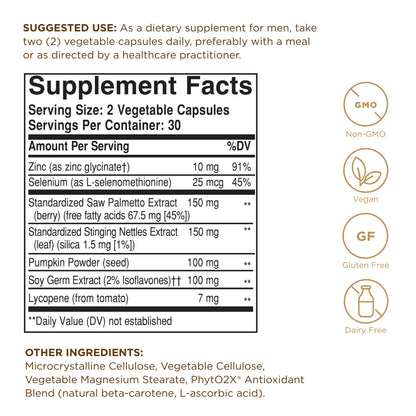 Solgar Prostate Support - 60 Veg Capsules | Non-GMO, Vegan, Gluten & Dairy Free