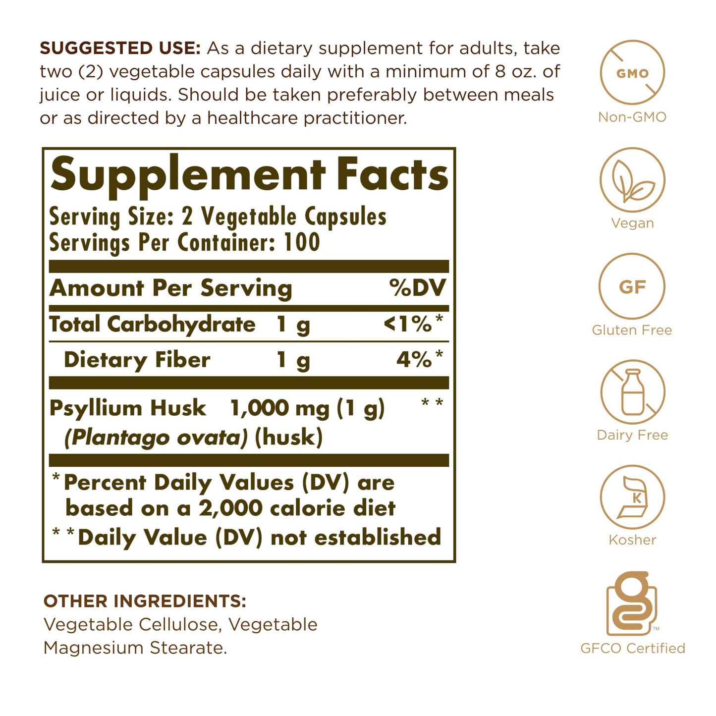 Solgar Psyllium Husks Fiber 500 mg - 200 Veg Capsules | Non-GMO & Vegan