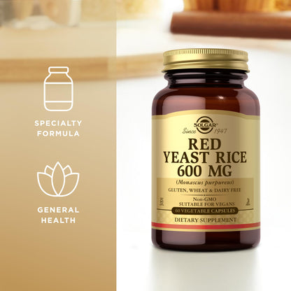 Solgar Red Yeast Rice 600 mg – 60 Veg Capsules – Non-GMO, Vegan, Gluten Free, Dairy Free, Kosher