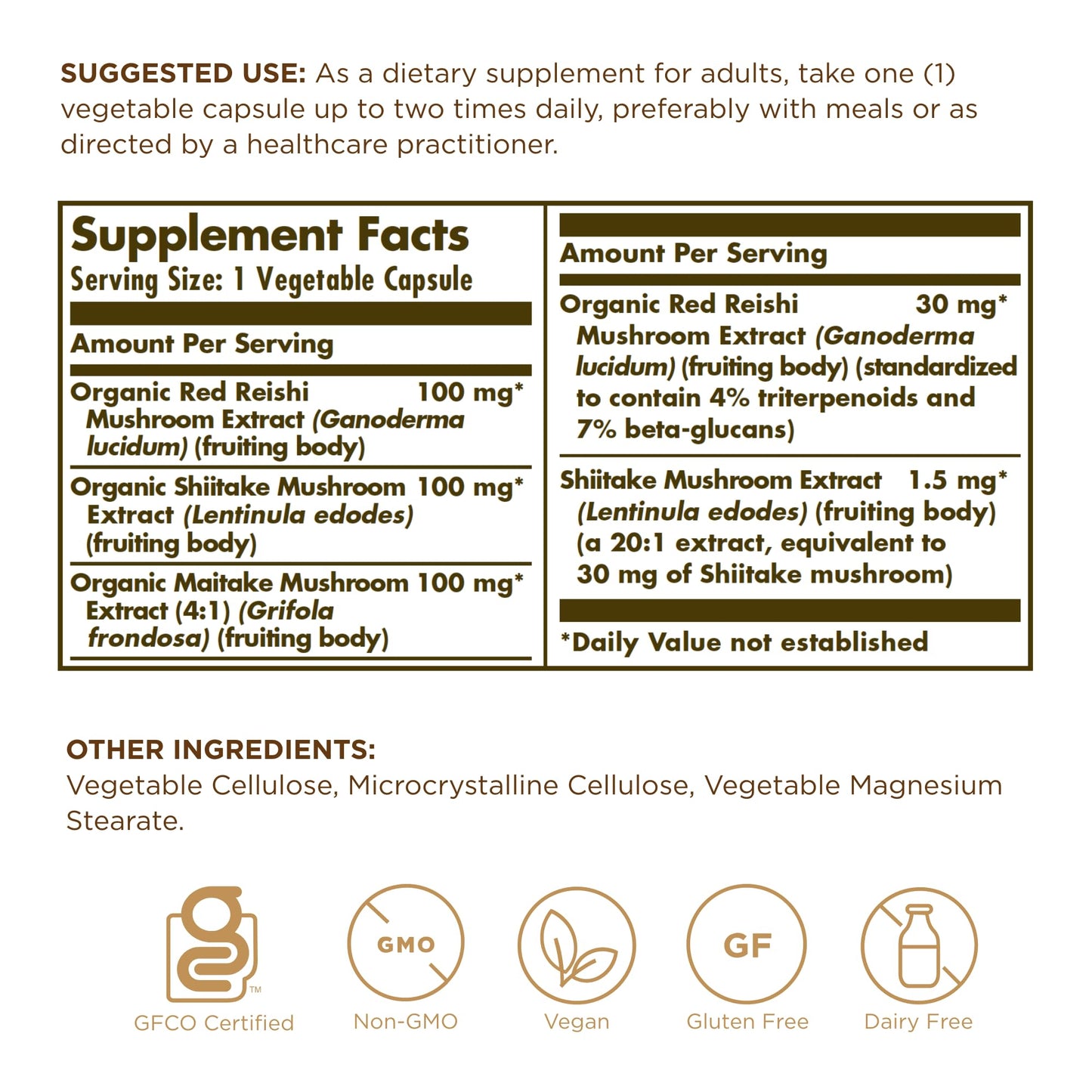 Solgar Reishi Shiitake Maitake - 50 Veg Caps | Mushroom Extract, Non-GMO, Vegan, Gluten Free