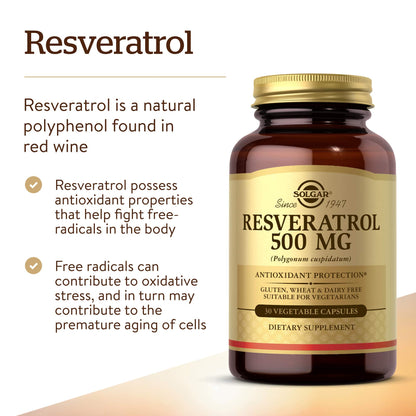 Solgar Resveratrol 500 mg – 30 Vegetable Capsules | Antioxidant Protection, Gluten Free