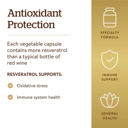 Solgar Resveratrol 500 mg – 30 Vegetable Capsules | Antioxidant Protection, Gluten Free
