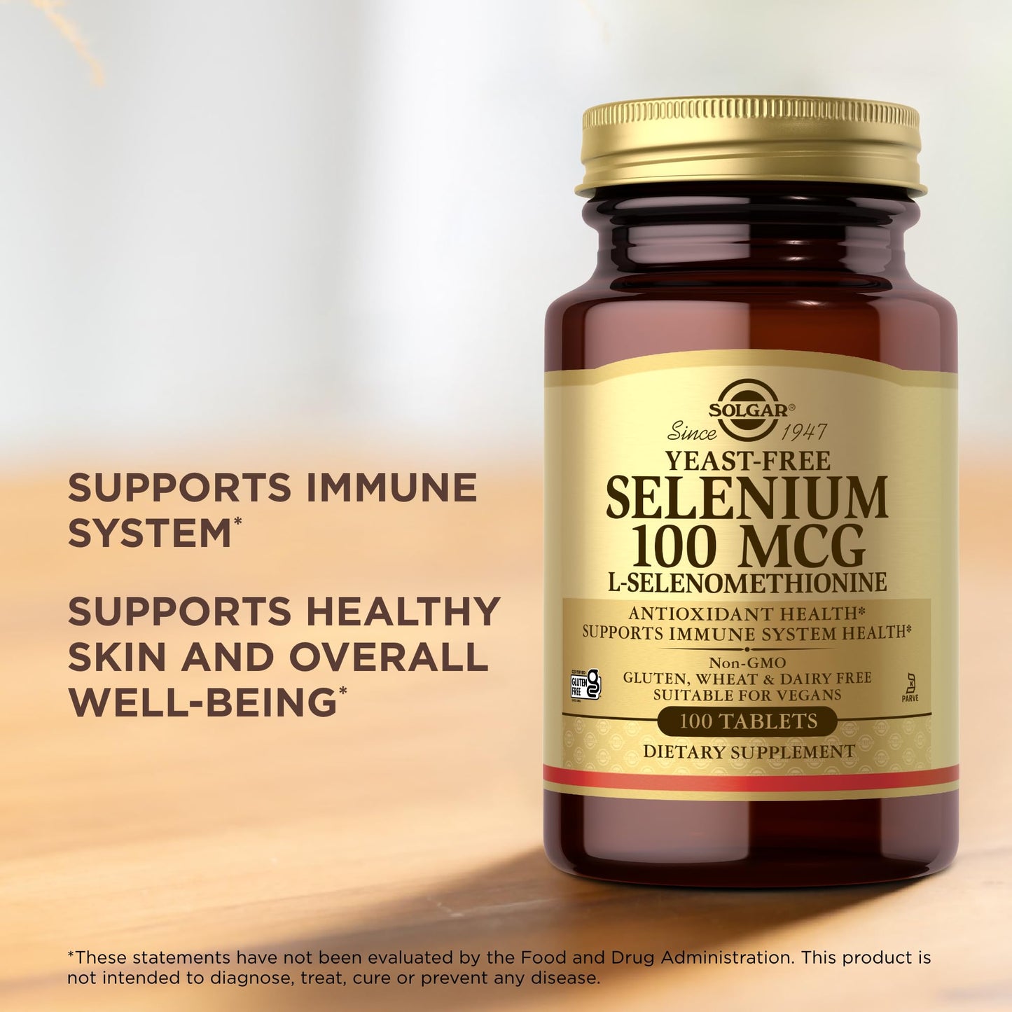 Solgar Yeast-Free Selenium 100 mcg - 100 Tablets | Antioxidant & Immune Support