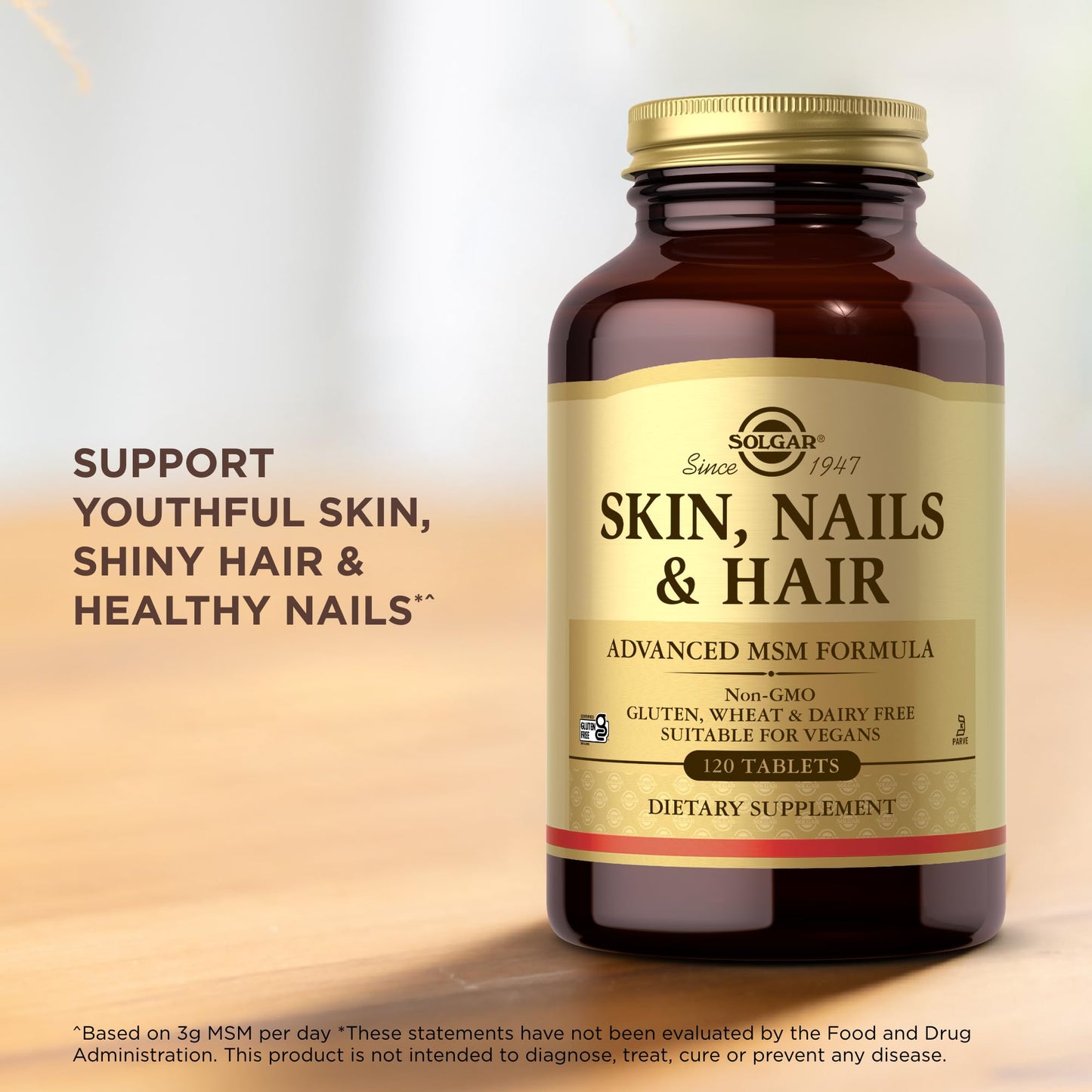 Solgar Skin, Nails & Hair - 120 Tablets - Advanced MSM Formula - Non GMO, Vegan, Gluten & Dairy Free - 60 Servings