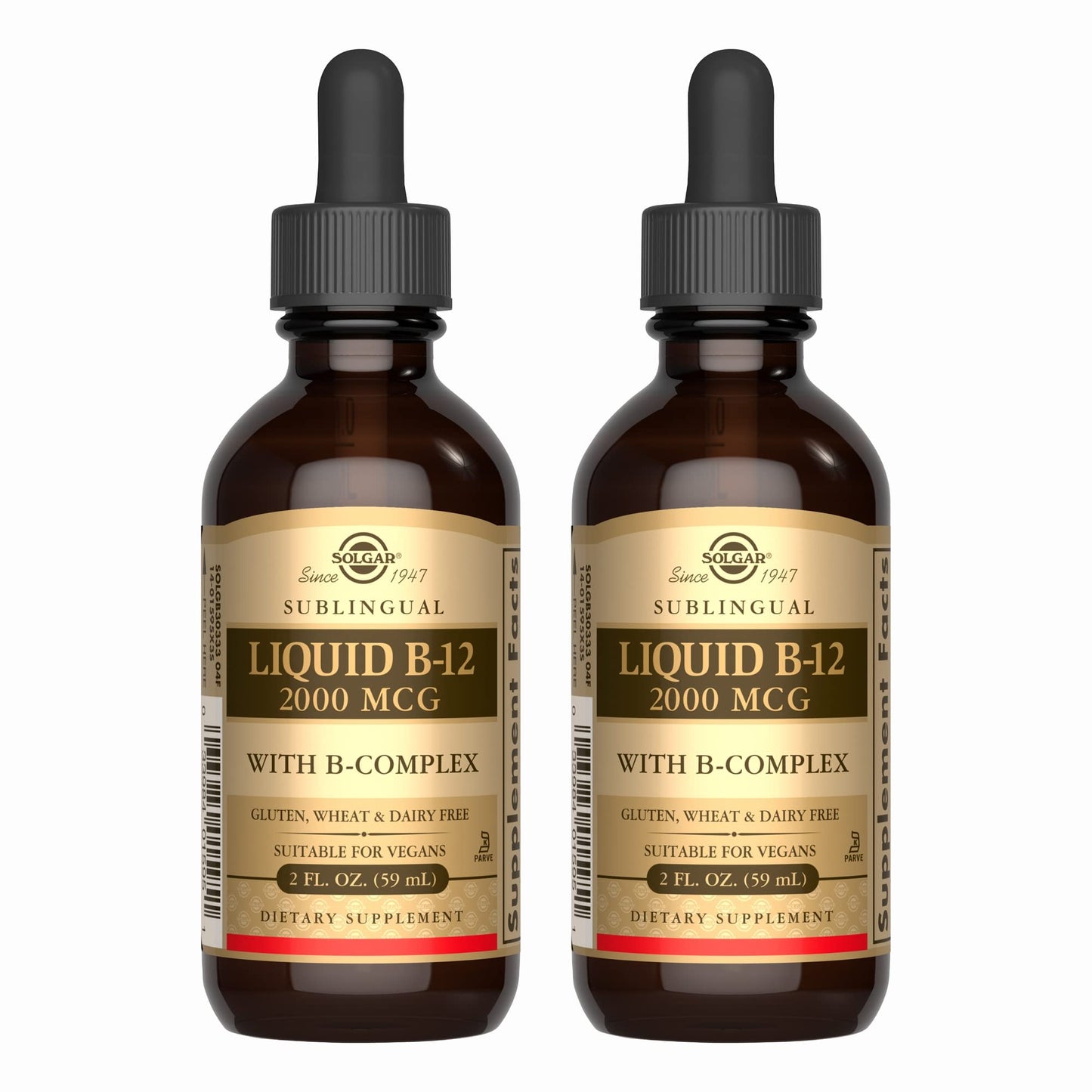 Solgar Sublingual B-12 with B-Complex – 2 fl oz (Pack of 2) | Vegan, Kosher, Gluten Free