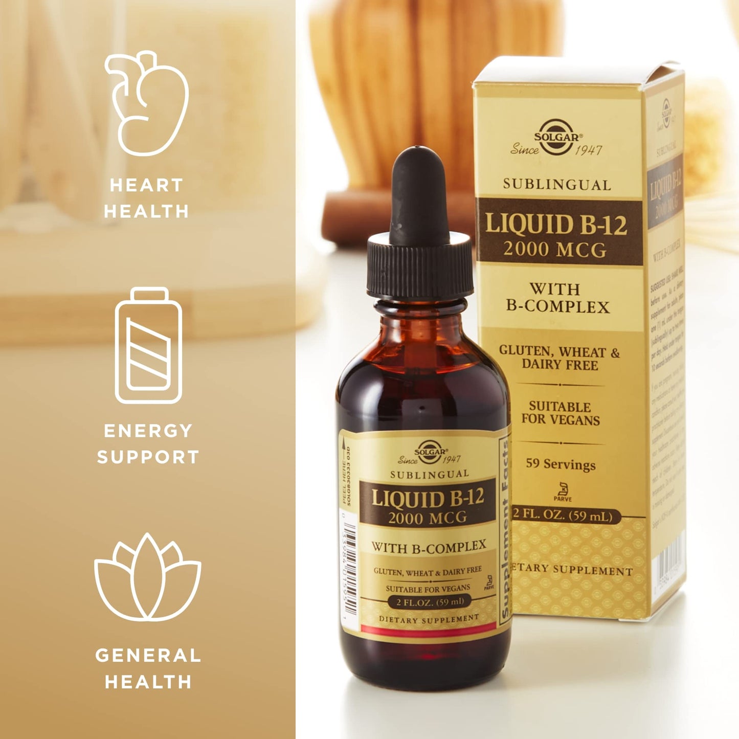 Solgar Sublingual Liquid B-12 with B-Complex - 2 fl oz | Energy, Immune & Nervous System Support | Vegan, Kosher & Gluten Free