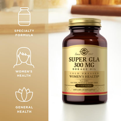 Solgar Super GLA 300 mg – 60 Softgels | Cold-Pressed Borage Oil for Women’s Health | Non-GMO, Gluten Free, Dairy Free