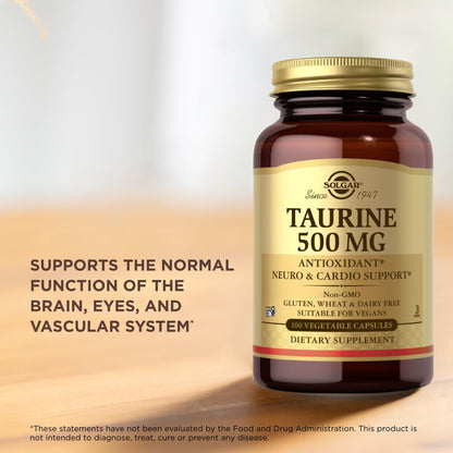 Solgar Taurine 500 mg – 100 Veg Capsules | Antioxidant, Brain Health, Amino Acid | Vegan, Gluten Free, Dairy Free, Kosher