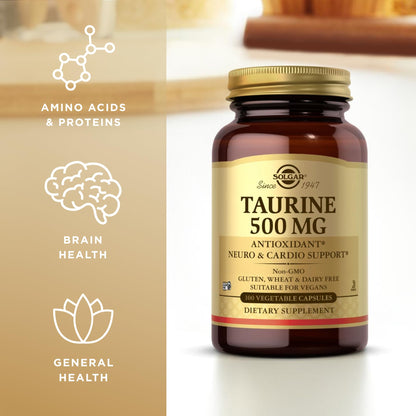 Solgar Taurine 500 mg – 100 Veg Capsules | Antioxidant, Brain Health, Amino Acid | Vegan, Gluten Free, Dairy Free, Kosher