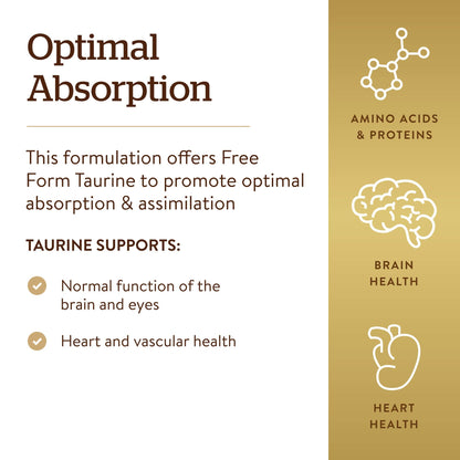 Solgar Taurine 500 mg – 250 Vegetarian Capsules | Antioxidant & Brain Health
