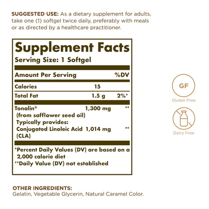 Solgar Tonalin CLA 1300 mg | 60 Softgels | Non-GMO, Gluten & Dairy Free | 60 Servings