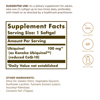 Solgar Ubiquinol 100 mg (Reduced CoQ-10) - 50 Softgels | Advanced Antioxidant Support