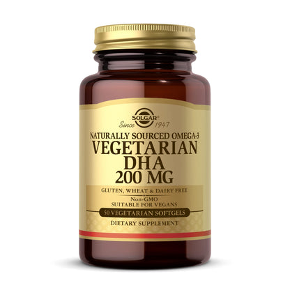 Solgar Vegetarian DHA 200 mg - 50 Vegetarian Softgels | Vegan Omega-3, Gluten Free, Dairy Free