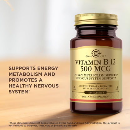 Solgar Vitamin B12 500 mcg - 100 Tablets | Vegan, Gluten Free, Dairy Free, Kosher