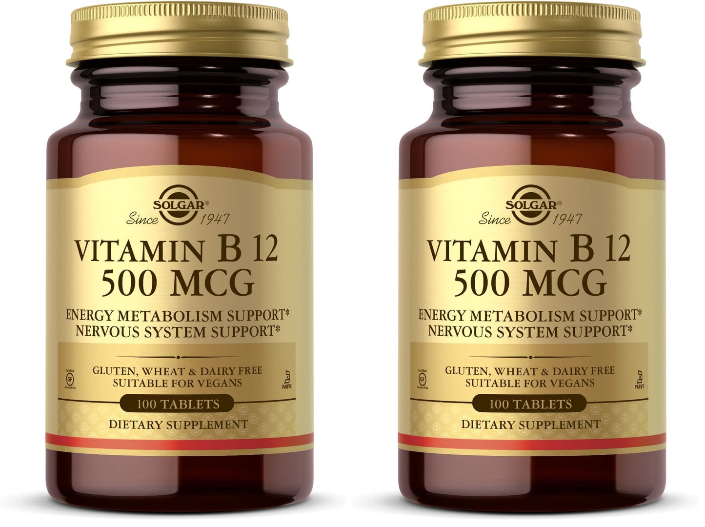 Solgar Vitamin B12 500 mcg – 100 Tablets (Pack of 2) – Vegan, Gluten Free, Dairy Free, Kosher