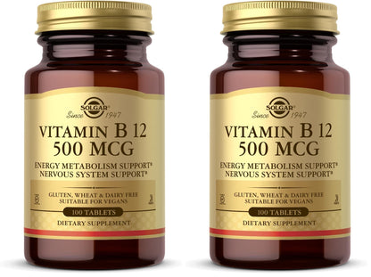Solgar Vitamin B12 500 mcg – 100 Tablets (Pack of 2) – Vegan, Gluten Free, Dairy Free, Kosher