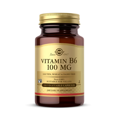 Solgar Vitamin B6 100 mg – 100 Veg Capsules | Non-GMO, Vegan, Gluten Free | 100 Servings
