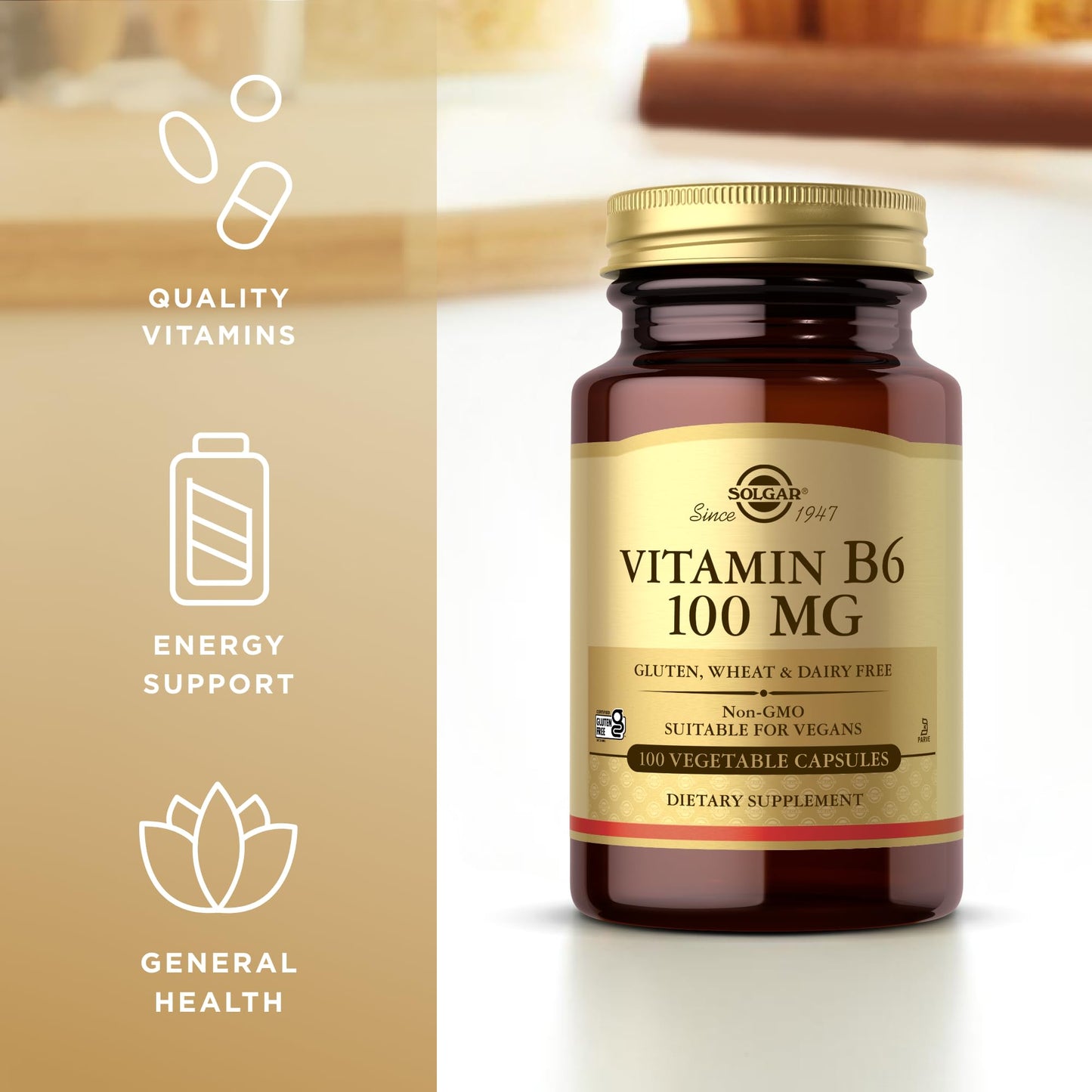 Solgar Vitamin B6 100 mg - 100 Vegetable Capsules - Non-GMO, Vegan, Gluten Free, Dairy Free, Kosher, Halal - 100 Servings (Pack of 2)