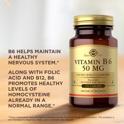Solgar Vitamin B6 50 mg – 100 Tablets | Non-GMO, Vegan, Gluten Free