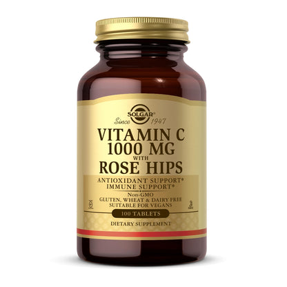 Solgar Vitamin C 1000 mg with Rose Hips – 100 Tablets | Non-GMO, Vegan, Gluten Free