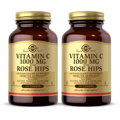 Solgar Vitamin C 1000 mg with Rose Hips – 200 Servings (Pack of 2) – Non-GMO, Vegan