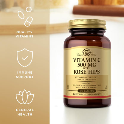 Solgar Vitamin C 500 mg with Rose Hips – 100 Tablets | Antioxidant & Immune Support