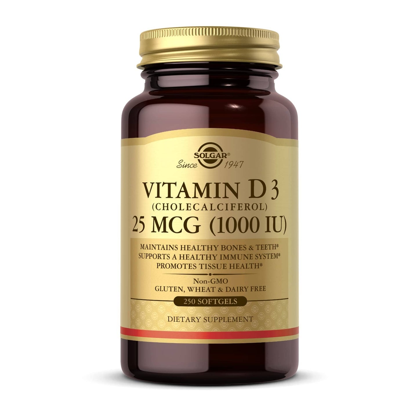 Solgar Vitamin D3 1000 IU Softgels – 250 Servings | Non-GMO, Gluten Free