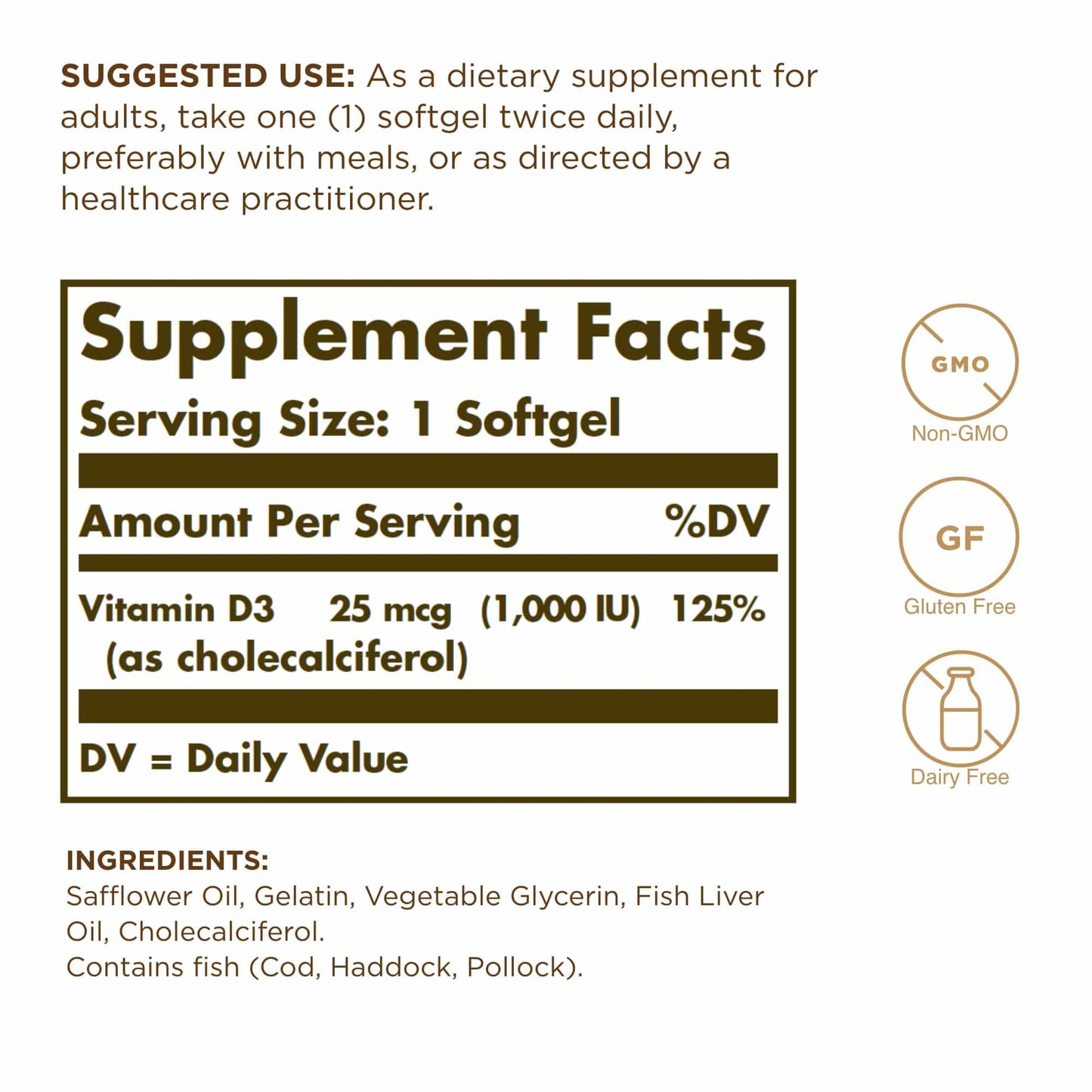Solgar Vitamin D3 1000 IU Softgels – 250 Servings | Non-GMO, Gluten Free