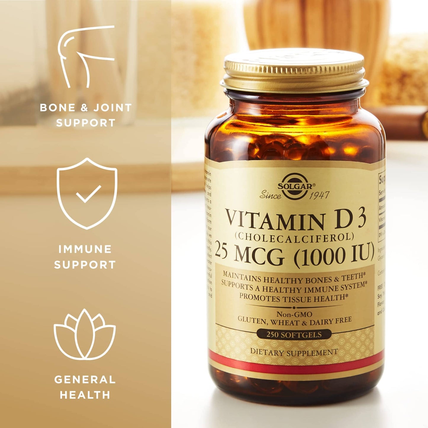 Solgar Vitamin D3 1000 IU Softgels – 250 Servings | Non-GMO, Gluten Free