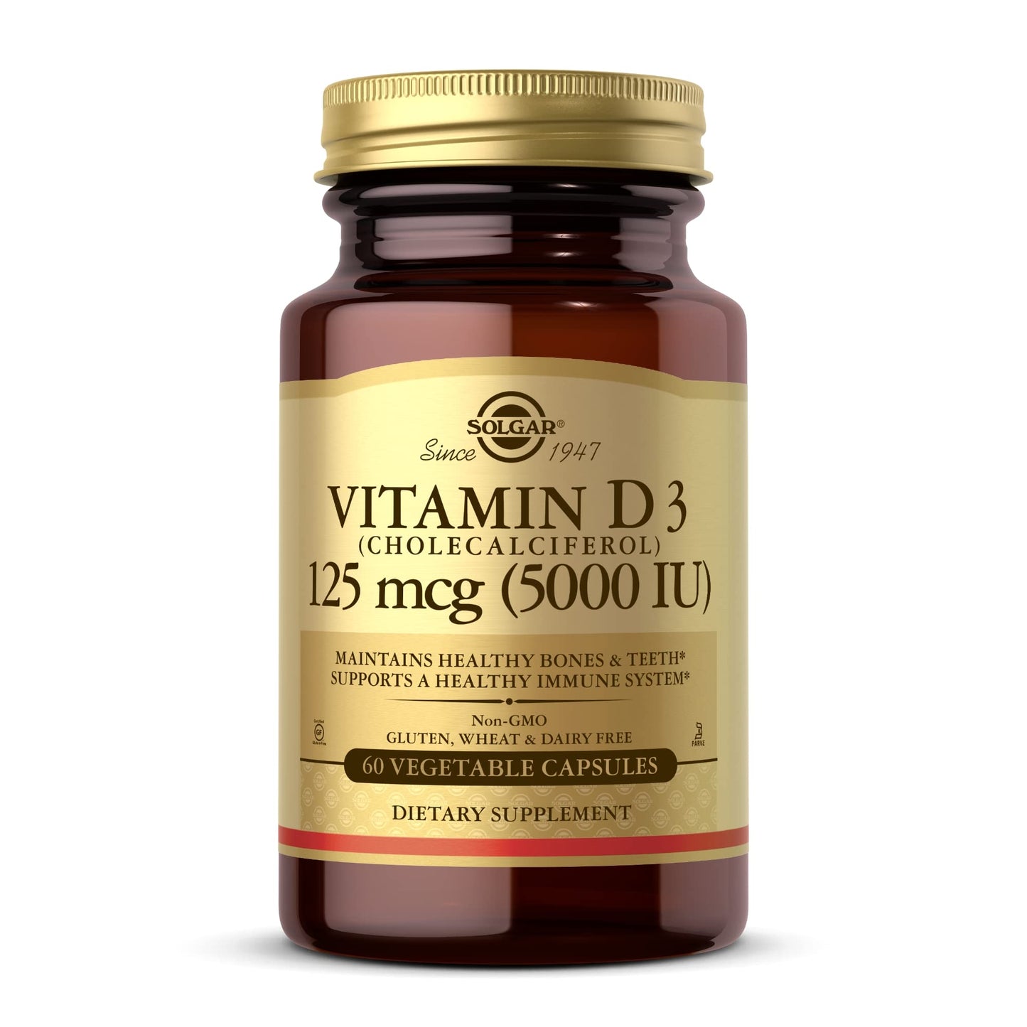 Solgar Vitamin D3 125 mcg (5000 IU) - 60 Veggie Capsules | Bone & Immune Support