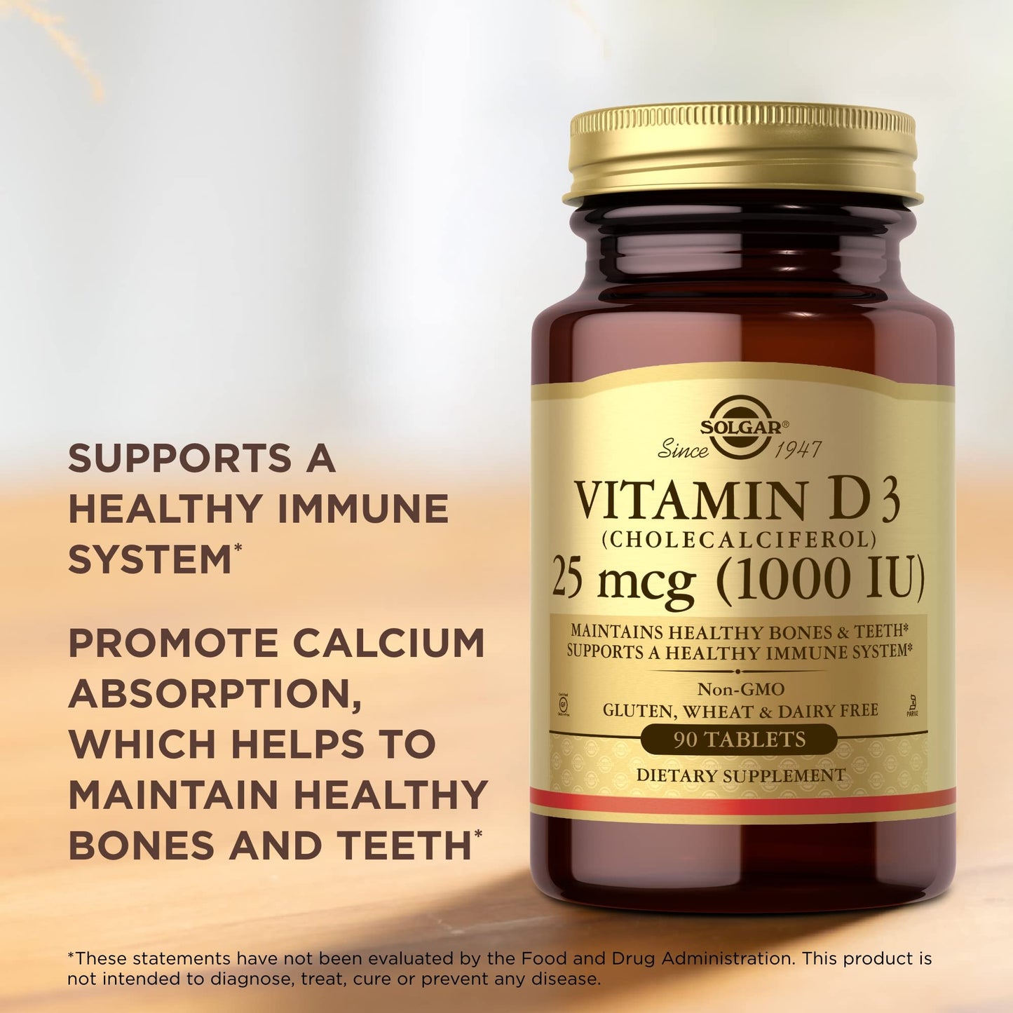 Solgar Vitamin D3 (Cholecalciferol) 25 mcg (1000 IU) – 90 Tablets | Supports Healthy Bones and Immune Health