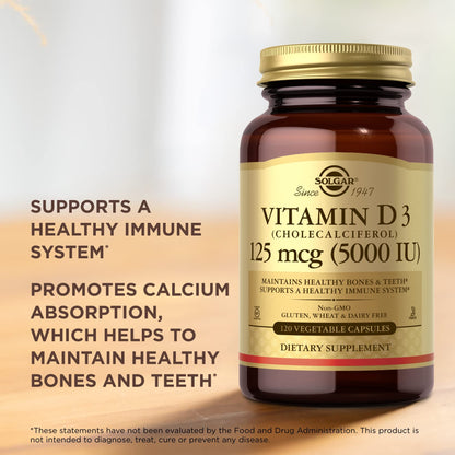 Solgar Vitamin D3 125 mcg (5000 IU) – 120 Veg Capsules | Bone & Immune Support