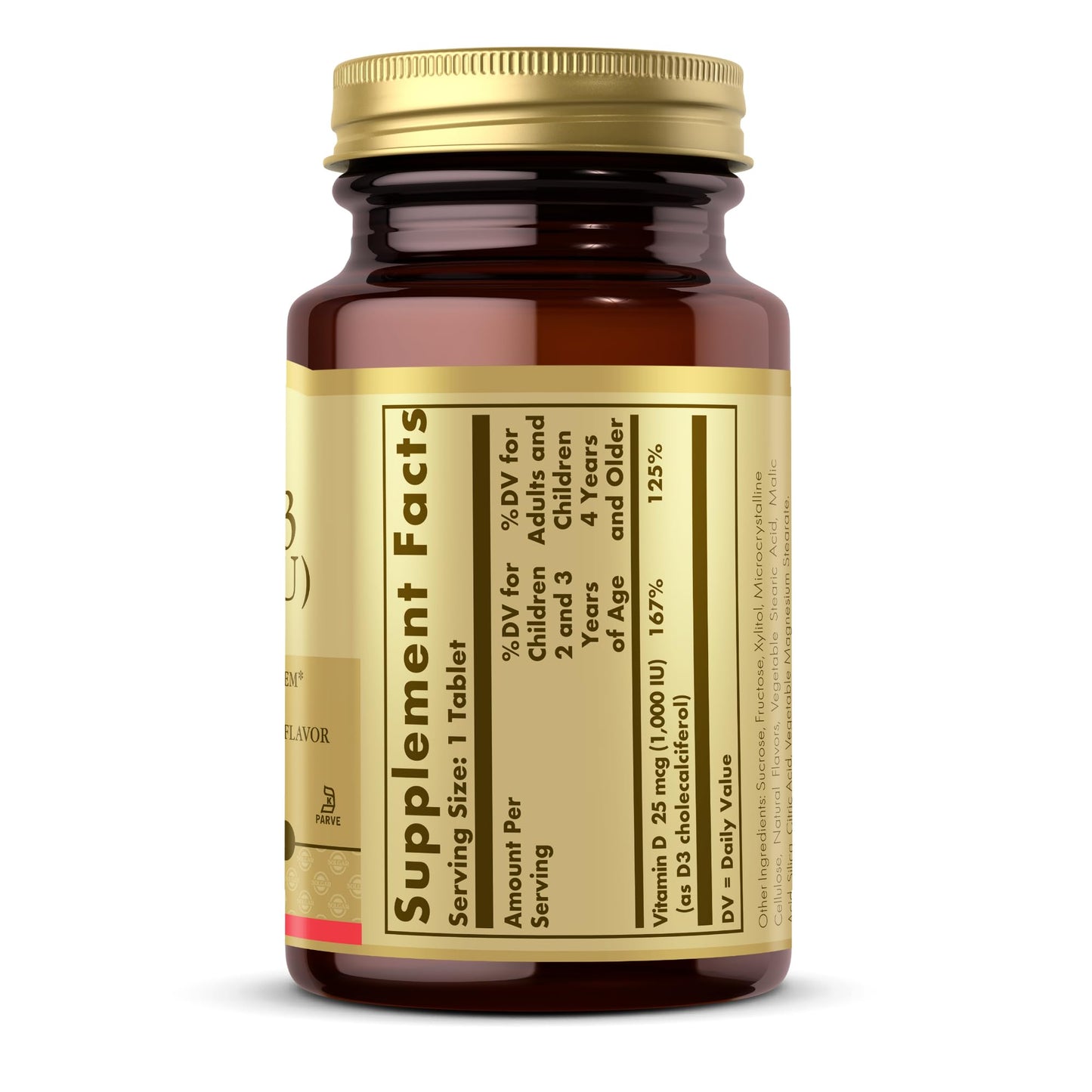 Solgar Vitamin D3 (Cholecalciferol) 25 mcg (1000 IU) - Strawberry Banana Swirl, 100 Chewable Tablets - Non-GMO, Kosher