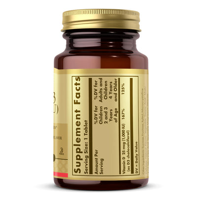 Solgar Vitamin D3 (Cholecalciferol) 25 mcg (1000 IU) - Strawberry Banana Swirl, 100 Chewable Tablets - Non-GMO, Kosher