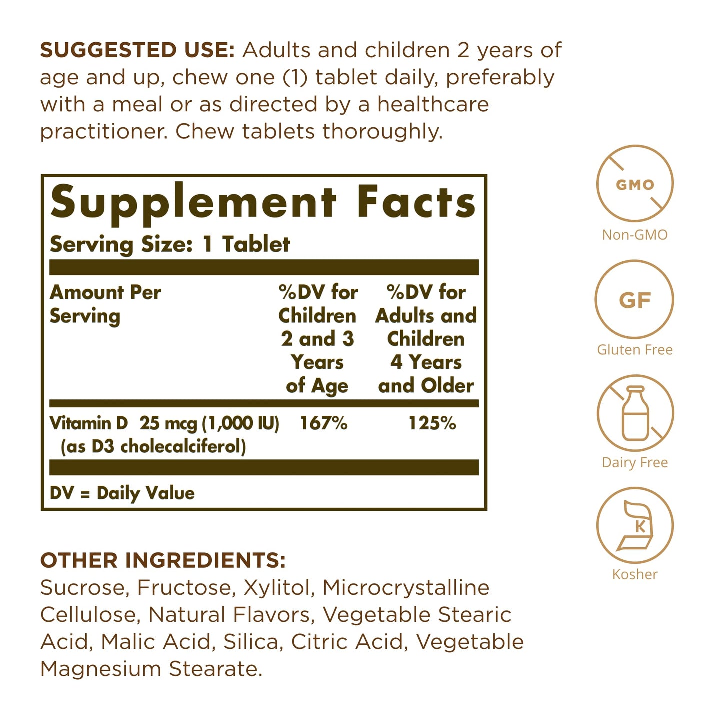 Solgar Vitamin D3 (Cholecalciferol) 25 mcg (1000 IU) - Strawberry Banana Swirl, 100 Chewable Tablets - Non-GMO, Kosher